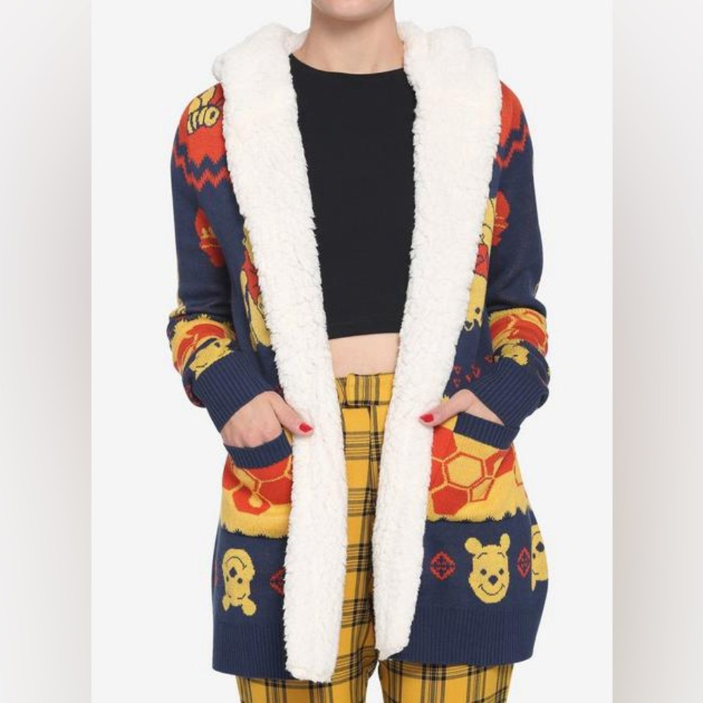 Disney Winnie The Pooh Fair Isle Sherpa Open Cardigan Women’s/Juniors Size Large